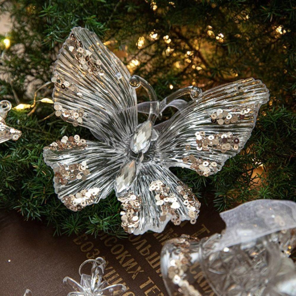 2pcs With Sequins Snowflake Hanging Ornaments Clear Christmas Tree Hanging Ornaments  Shopping Mall
