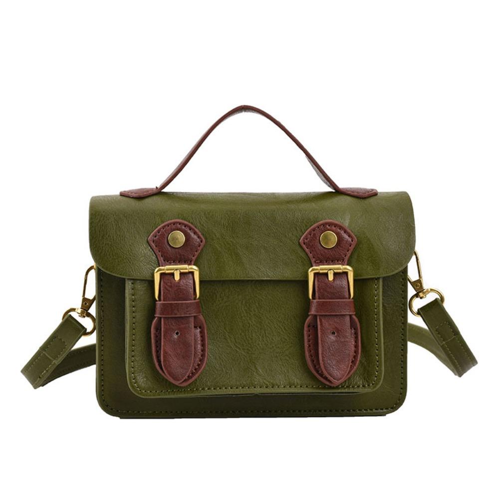 Pu Leather Retro Cambridge Bag College Style Shoulder Bag Portable Messenger Bag  Streetwear зелёный