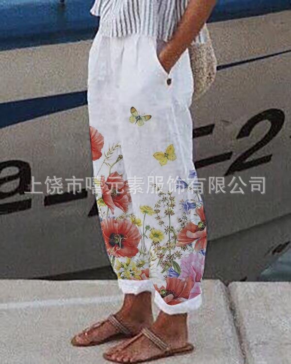2025 Amazon's New Temperament Commuter 3D Digital Printing, Cotton and Linen Simple Crimped Casual Pants Can Be Printed