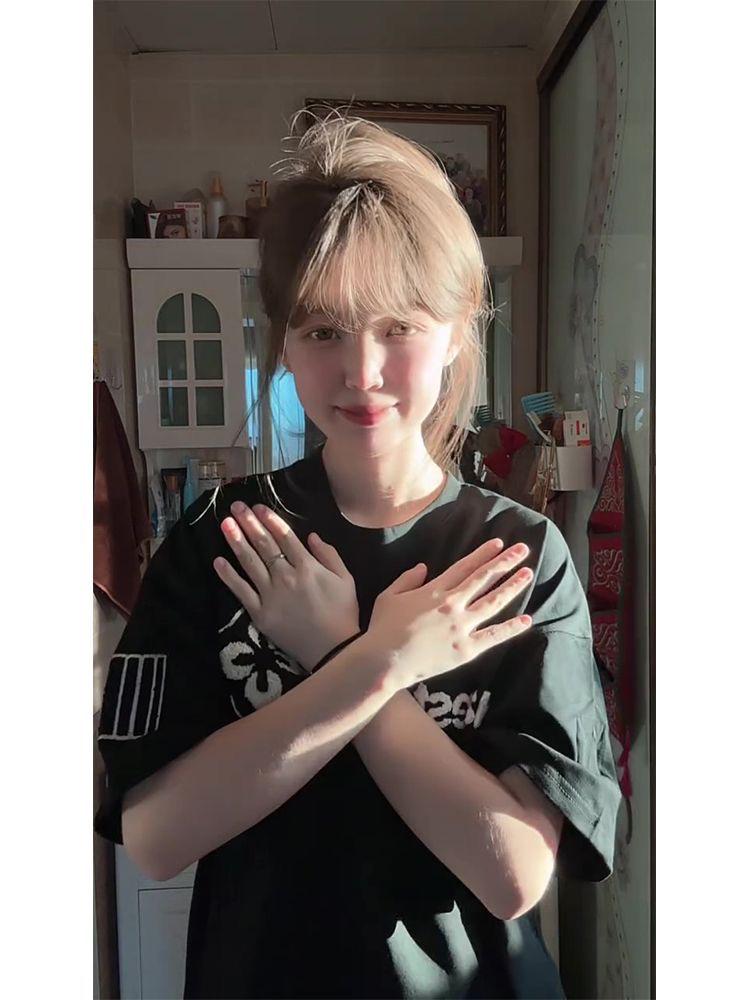 Women's Trendy American Street Style Summer 2025 Embroidered Loose-Fit Cotton T-Shirt