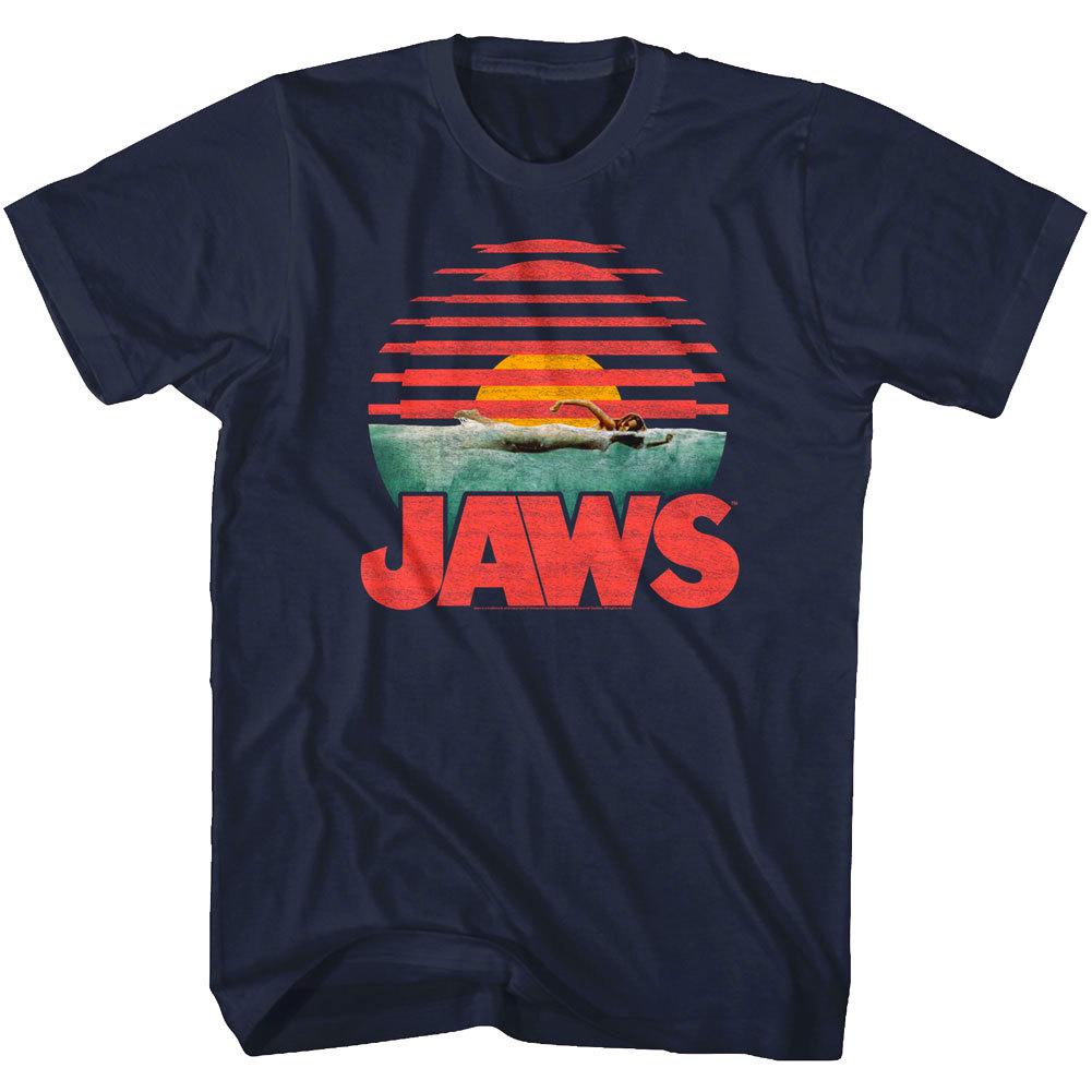 Jaws Shark Sunset Men T Shirt Attack Bite Swimmer Horror Movie Merch Navy XXXXL