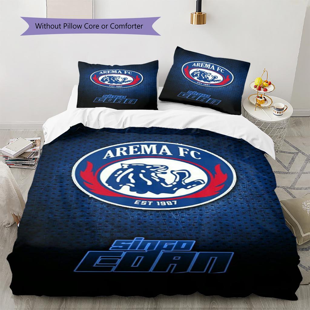 Arema FC Pattern Bedding Set Quilt Cover Pillowcase Home Decor Gift (1 * Duvet Cover + 2 * Pillowcase, Without Core)