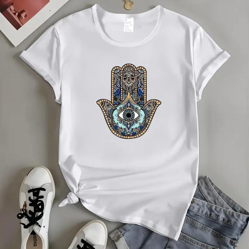 

Women Summer T Shirt Retro Fashion Short Sleeve Tees Casual Butterfly Printed Tops XS білий