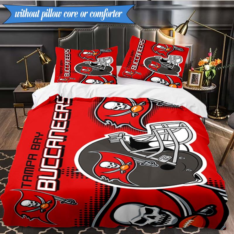 Tampa Bay Buccaneers Helmet 3pcs Bedding,Including 1pc Duvet Cover And 2pcs Pillowcases Perfect for Christmas,Ideal for Bedroom, Dormitory