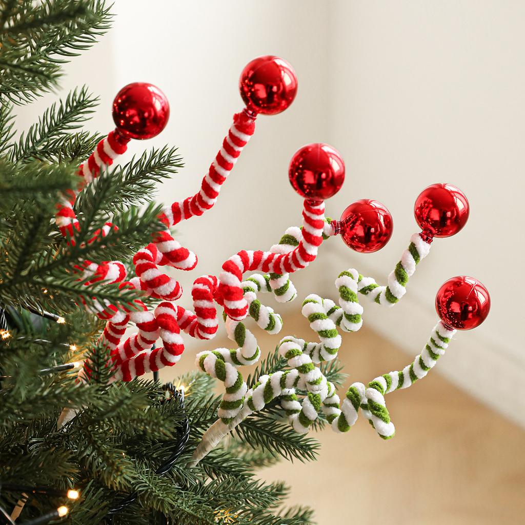 Plush Candy Cane Lollipop Twisty Stick Branch for Christmas Tree Decorations Holiday Flower Arrangement