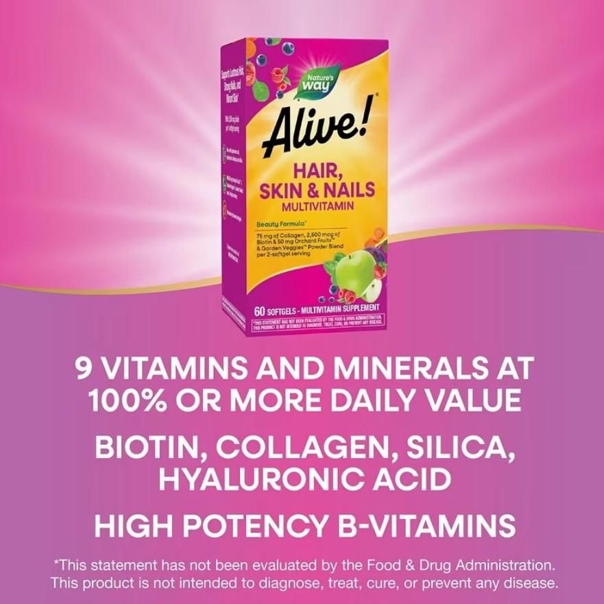 Nature's Way Alive Hair, Skin & Nails Strawberry Flavored Gummies, (1 Unit - 60 Count)