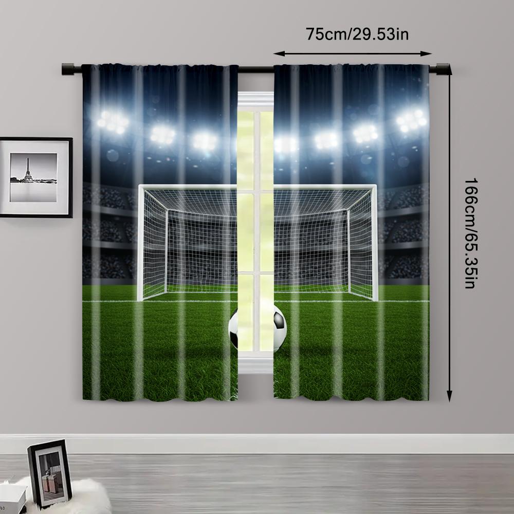 2pcs, Spring Summer Curtains Football Field Goalkeeping Field Yarn Curtains Polyester Woven Outdoor Decorations Perfect for