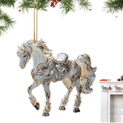 2D flache Acryl Pferde Ornamente Figur Dekoration Weihnachts-Pferde Dekorationen für Frauen Mädchen Zuhause Feiertag Tischplatte Wandanhänger