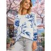 Autumn Women's Flower Stripe 3D Printed Crew Neck T-Shirt