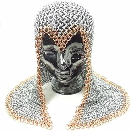 Armor Chainmail Coif Aluminium Butted Medieval Hood Golden Design, Ren Faire Cosplay Costume, Festival Outfit for Larp, Silver