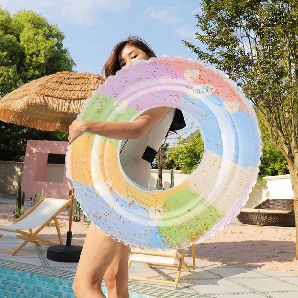 Siyzda Schwimmring für Durchmesser Schwimmring Sommer Wasserpool Sommer Starke Auftriebskraft Schwimmer Erwachsene, Niedlich, Mehrfarbig, 80cm, Typ, Urlaub, Spielen, Meer, Strand,