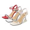 Rhinestone Shoes Stiletto Square Toe Strap Stiletto Slippers