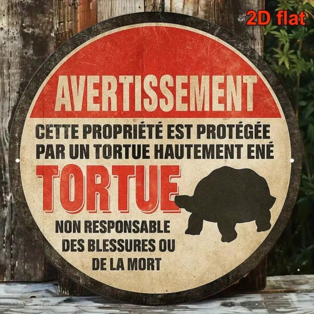 Angry Turtle Warning Metal Sign Funny Farmhouse Wall Decor Vintage Garden Office Round 20cm French Tin Plaque