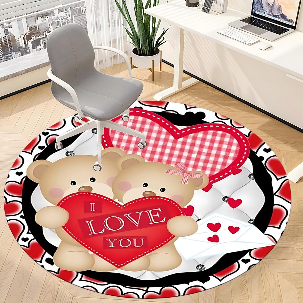 1pc Teddy Bear Love Heart Carpet for Office Non-Slip, Round Carpet, Soft & Comfortable, Carpet for Office, Lightweight Round Floor Mat
