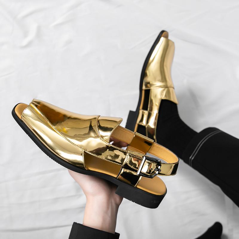 Fashion Summer Men Business Sandals Gold and Silver Casual Comfortable Driving Trip Beach Shoes Outdoor Sandals Men Size 38-46