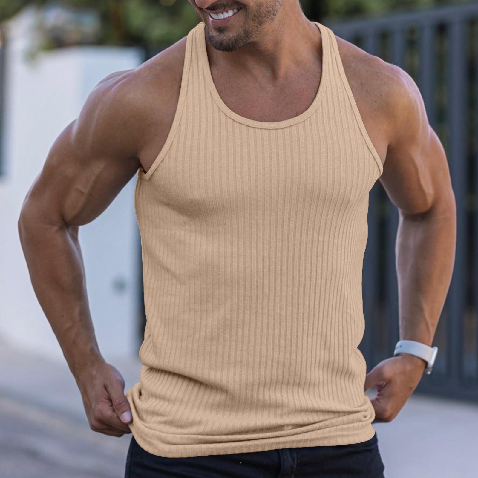 Men s Color Tightening Spring/Summer Knit Vertical Stripe Bodybuilding Fitness Vest Men s I-Line Vest XL