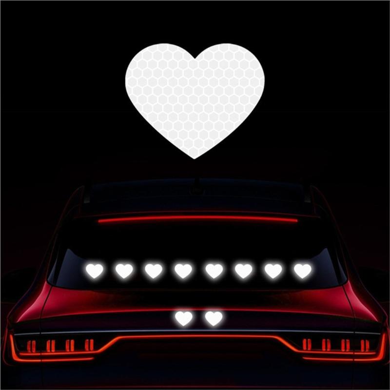 Heart Shaped Reflective Motorcycle Stickers 10PCS Flexible Decals Easy Application Removable Adhesive For Vehicle Surfac
