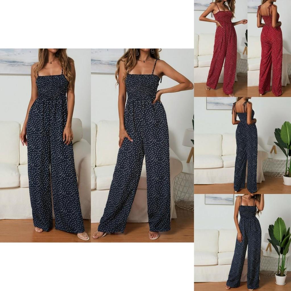 Stylish Women's Strappy Holiday Playsuit Romper With Elegant Polka Dot Print