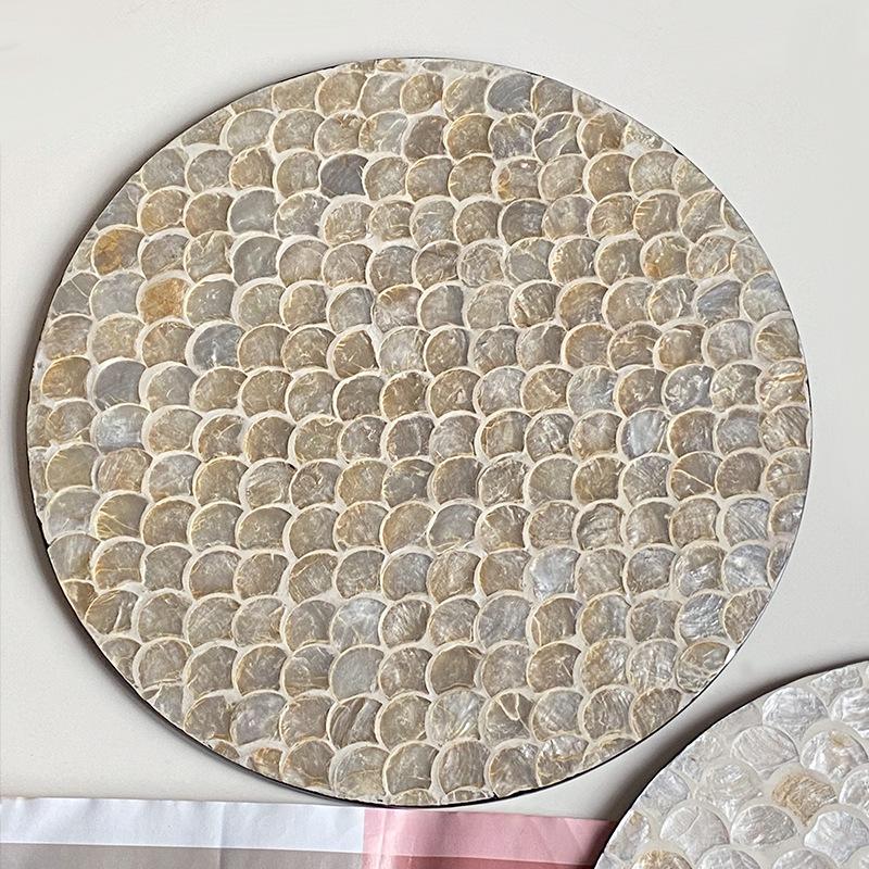Vintage American Rattan Round Shell Tray, Coffee and Western Food Insulation Cushion, Creative Storage Trays, Living Room