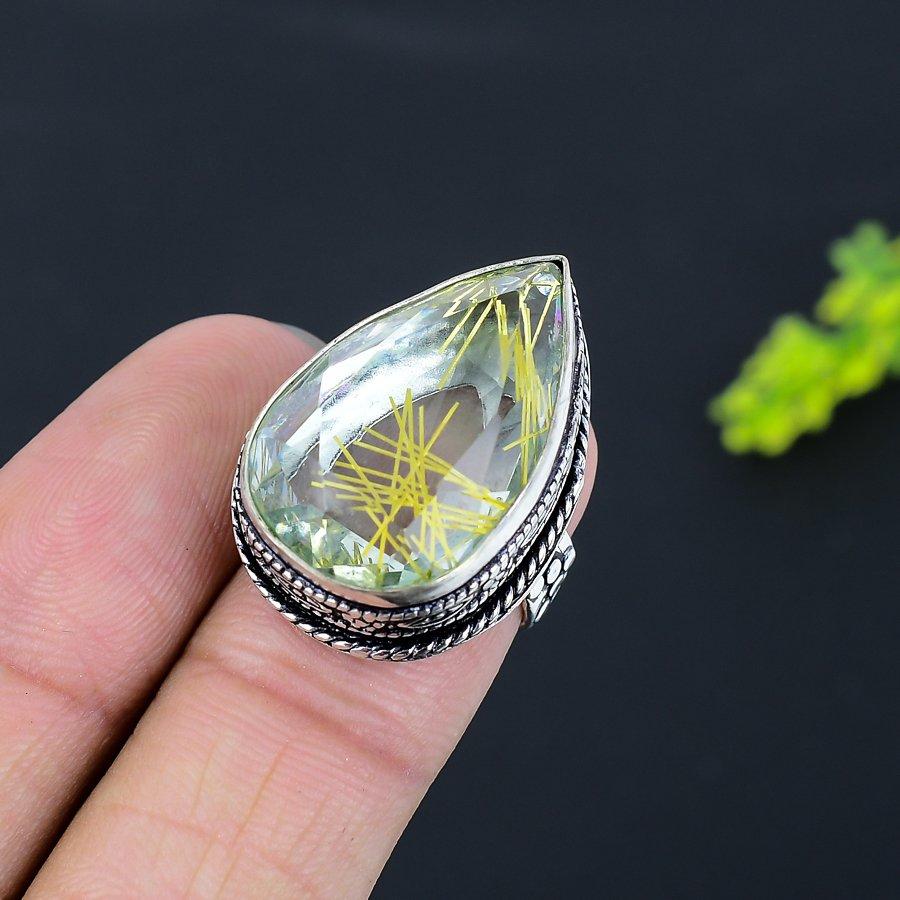 Golden Rutile Gemstone 925 Sterling Silver Gift Jewelry Ring Size 5