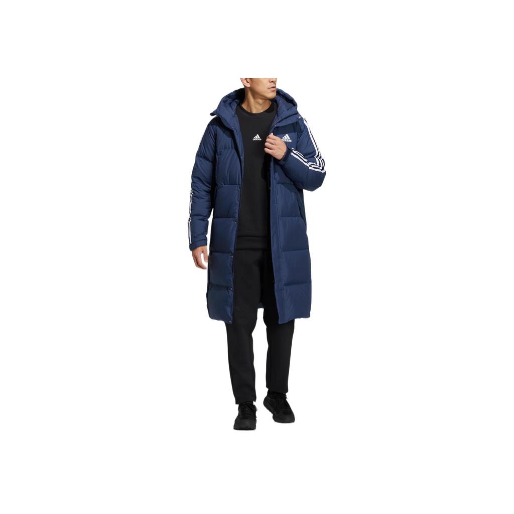 Adidas Solid Color Print Logo Zip Hooded Down Jacket Unisex Outerwear Navy-Blue HN2101