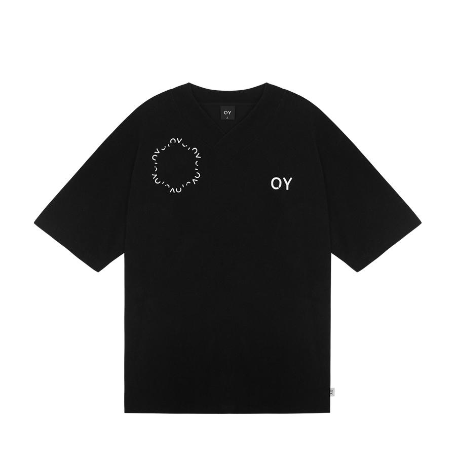 Oy Terry Round Logo V-Neck Tee - Black Black/1Size