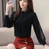 Chiffon Shirts Autumn Spring Sexy Hollow Out Transparent Mesh Splicing Harajuku Shirts Elegant Stand Collar Beading Long Sleeve Women Tops Blusas