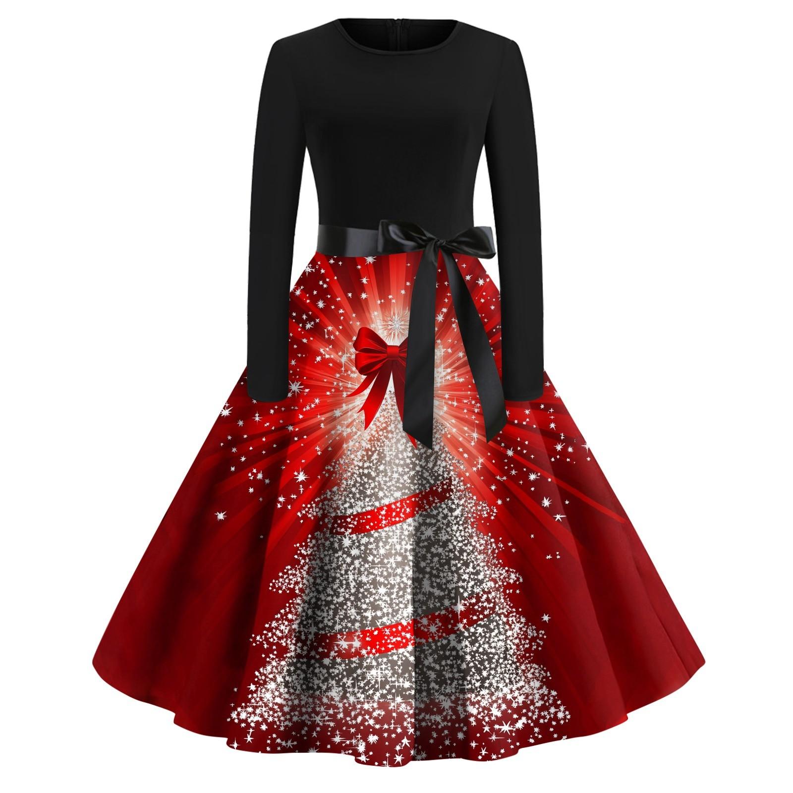 

Женская мода с круглым вырезом, повседневные тонкие рождественские платья с длинным рукавом и принтом XXXXXL