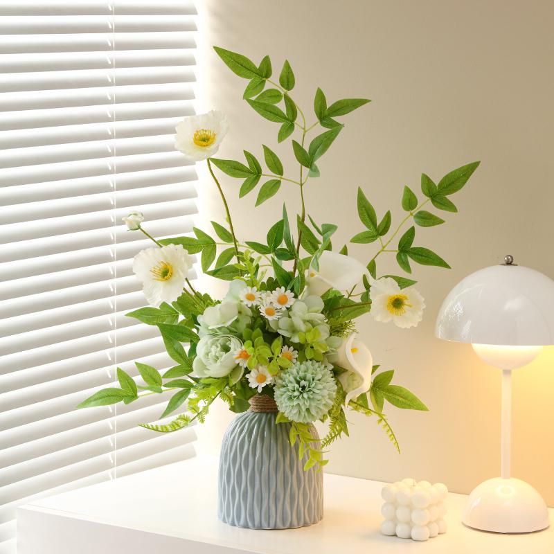 Elegant High-End Artificial Flowers with Ceramic Vase Decor – Luxurious Living Room Arrangement