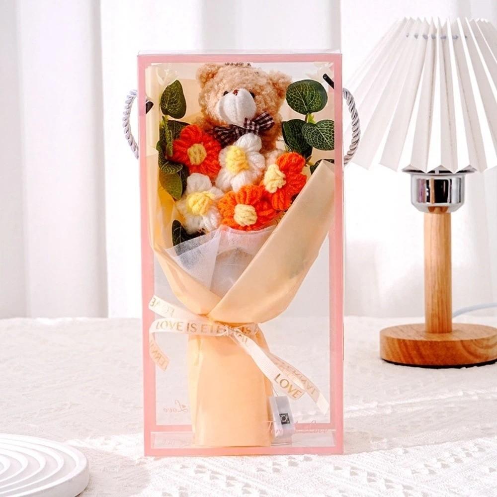 

with Bear Crochet Flower Bouquet Hand-knitted Gifts Knitted Flowers Bouquets Colorful Artificial Flower Bouquet Valentine s Day оранжевый