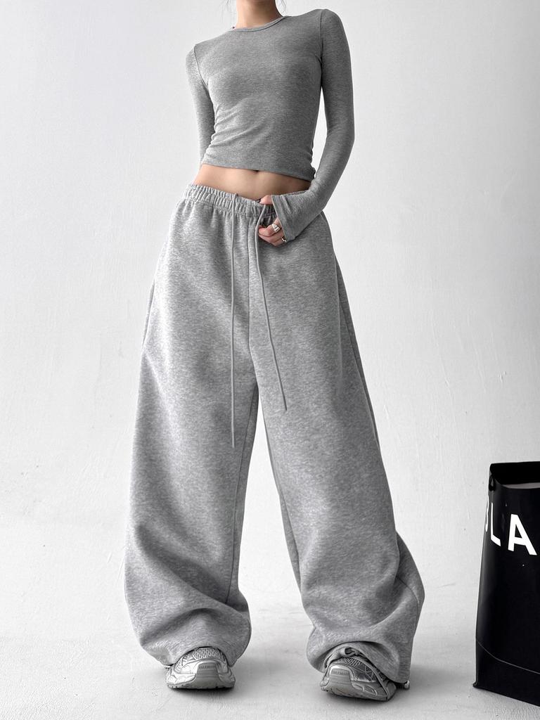 Women's High-Waist Classic Sports Sweatpants - Spring/Autumn 2025, Slimming Loose Fit, Straight Wide Leg Long Pants.