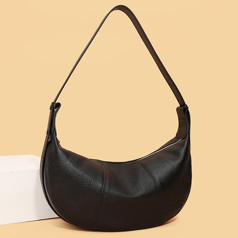 Stylish Top Layer Cowhide Shoulder Dumpling Bag Elegant Adjustable Shoulder Strap Crossbody Bag Waterproof Zipper Versatile Bag