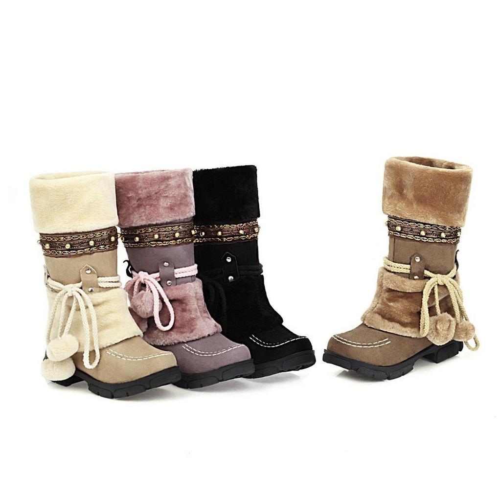 European, American Autumn and Winter Fur Ball Fur Boots Snow Boots Thermal Boots Female Student Boots Supply W