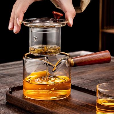 High Quality Heat Resistant Glass Tea Pot Set Puer Kettle Coffee Glass Long Handle Pot Convenient Filterable TeaPot