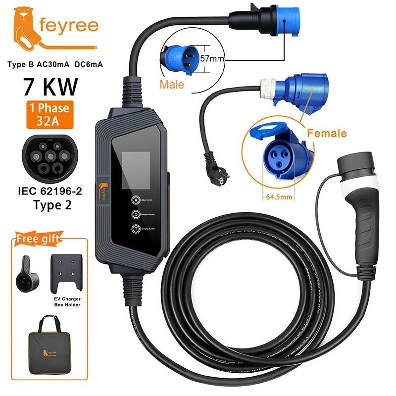 7KW 32A Universal Portable EV Charger, European Standard and Safe