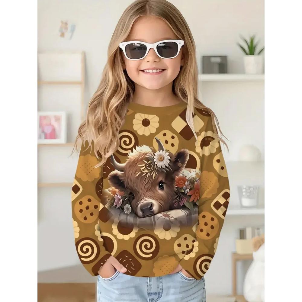 

Весняно-осінні футболки з круглим вирізом та 3D-принтом, модні повсякденні з довгим рукавом для дітей, дівчаток 120