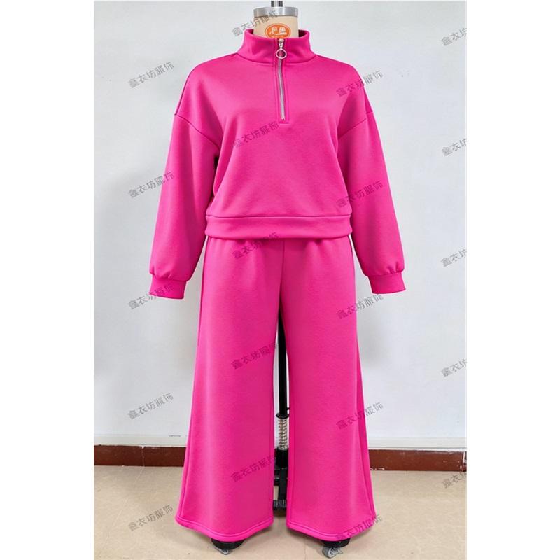 Women's 2 Piece Casual Tracksuit Half Zip Sweatshirt And Elastic Waist Wide Leg Pants Loungewear Set