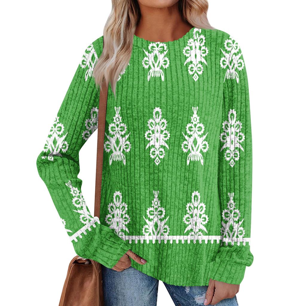 Women's Printed Lightweight Brushed-Cotton Round Neck Top