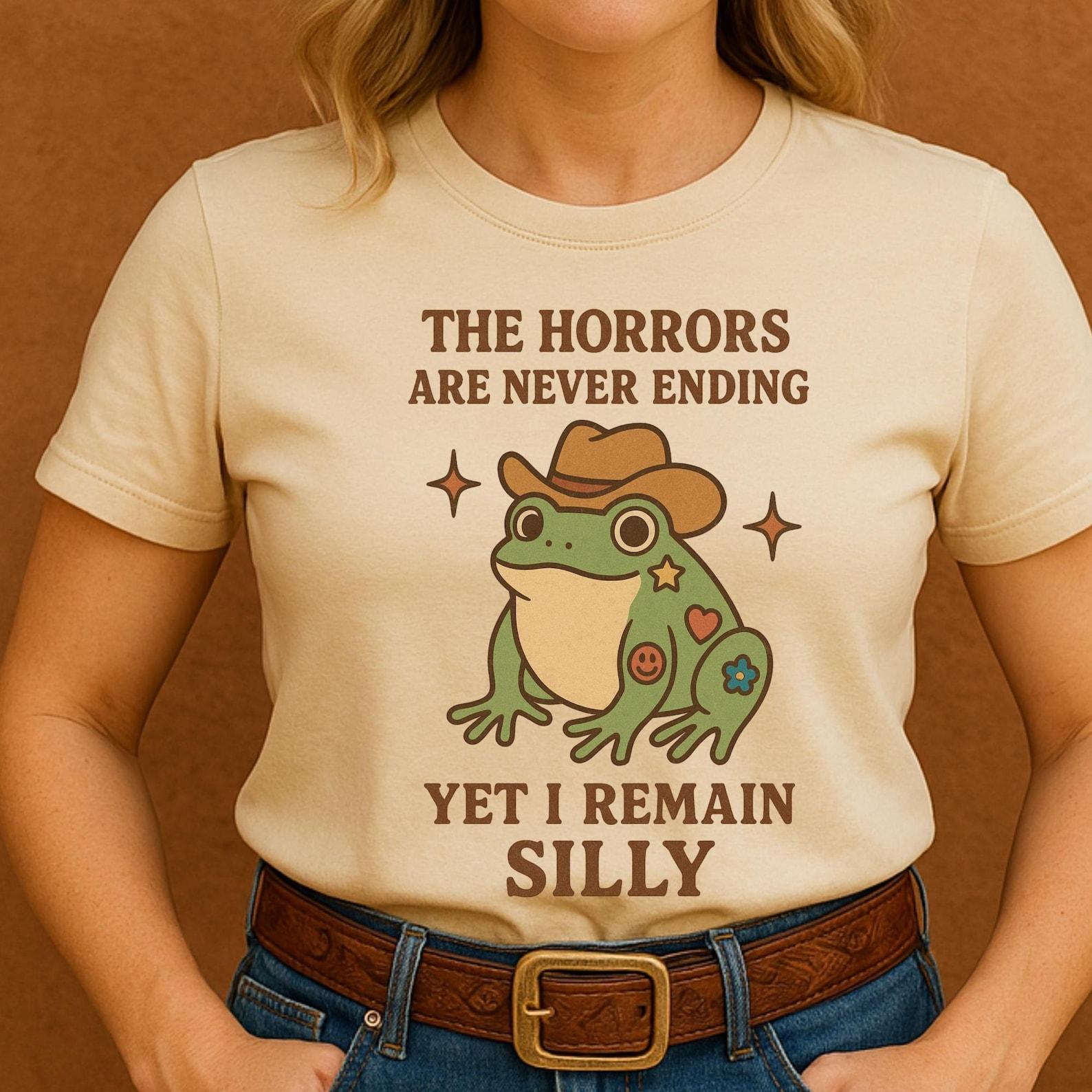 Stylish Silly Cowboy Frog Shirt – Vintage Western Frog Tee, Funny Retro Quote Shirt, Cottagecore Cowboy Aesthetic. S