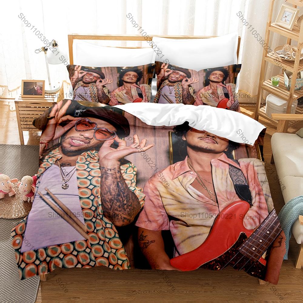 Bruno Mars 3Pcs Bedding Set Music Star Printed Duvet Cover Set Soft Microfiber Bed Set with Pillowcases for Fans Bedroom Decor