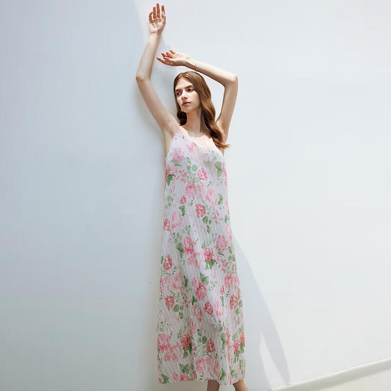 Chinese Style Ink Wash Floral Pleated Camisole Dress