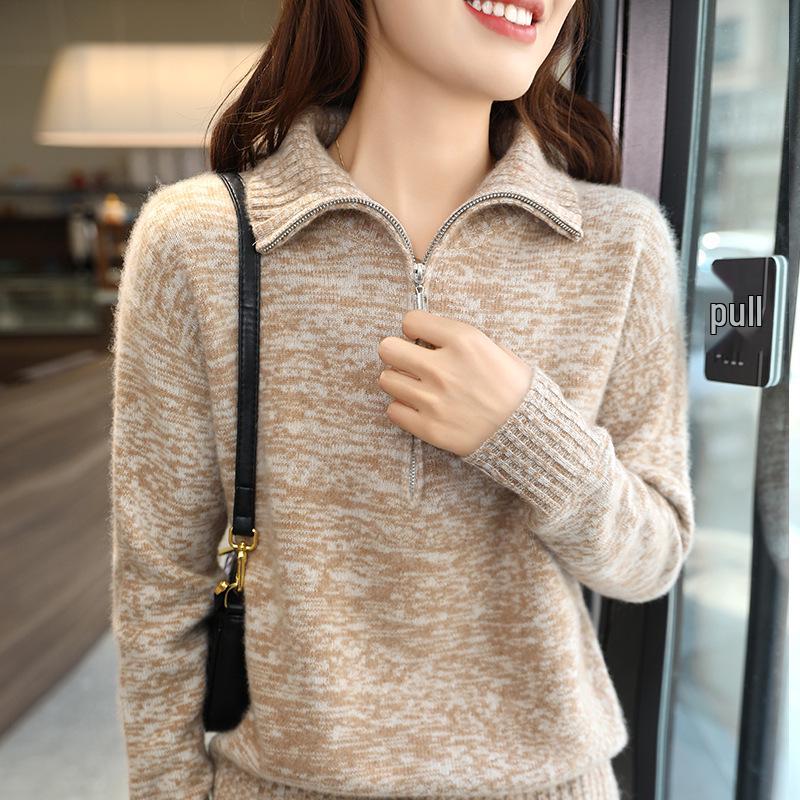 Marled Women's Wool Pullover: Half-Zip Turtleneck Sweater for Autumn and Winter
