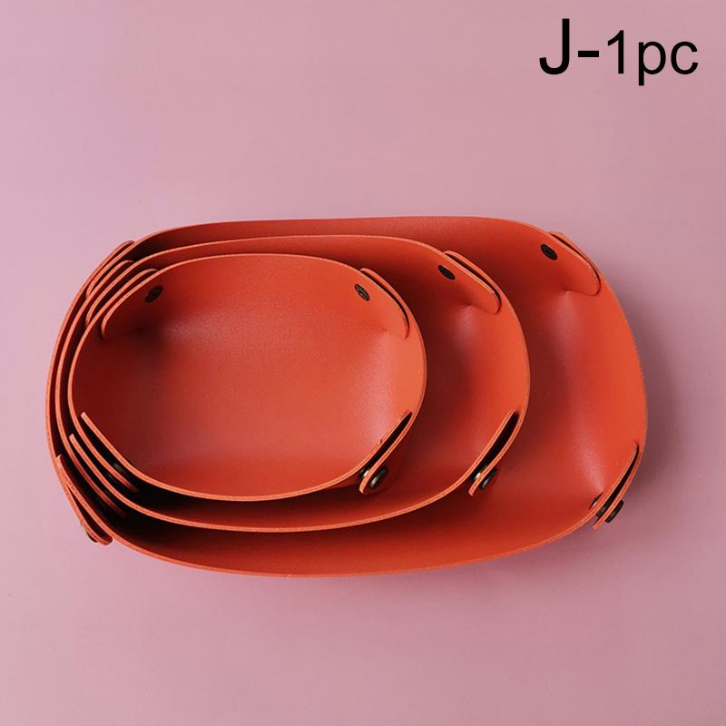 1PC Storage Box Key Wallet Plate Oval Shape Desktop Organizer PU Leather Home Decoration