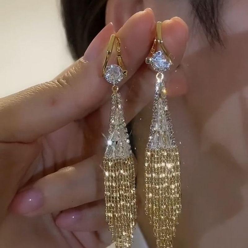 High End Tassel Earrings, Women s Long Earrings, Fashionable Banquet Dress Accessories, Long Women s Fashionable Temperament Earrings