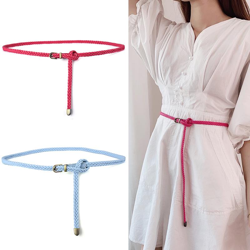 Vintage Wax Rope Thin Belt Women'S Woven Waist Chain Women'S Decorative Dress Jeans Belt