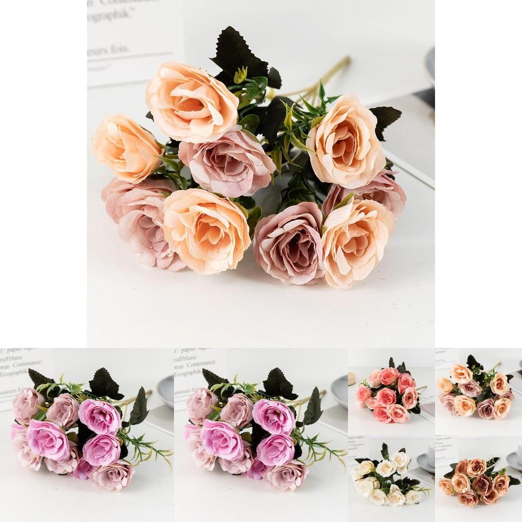 Romantic Rose Flower Bouquet Fake Silk Floral Decor For Wedding And Home