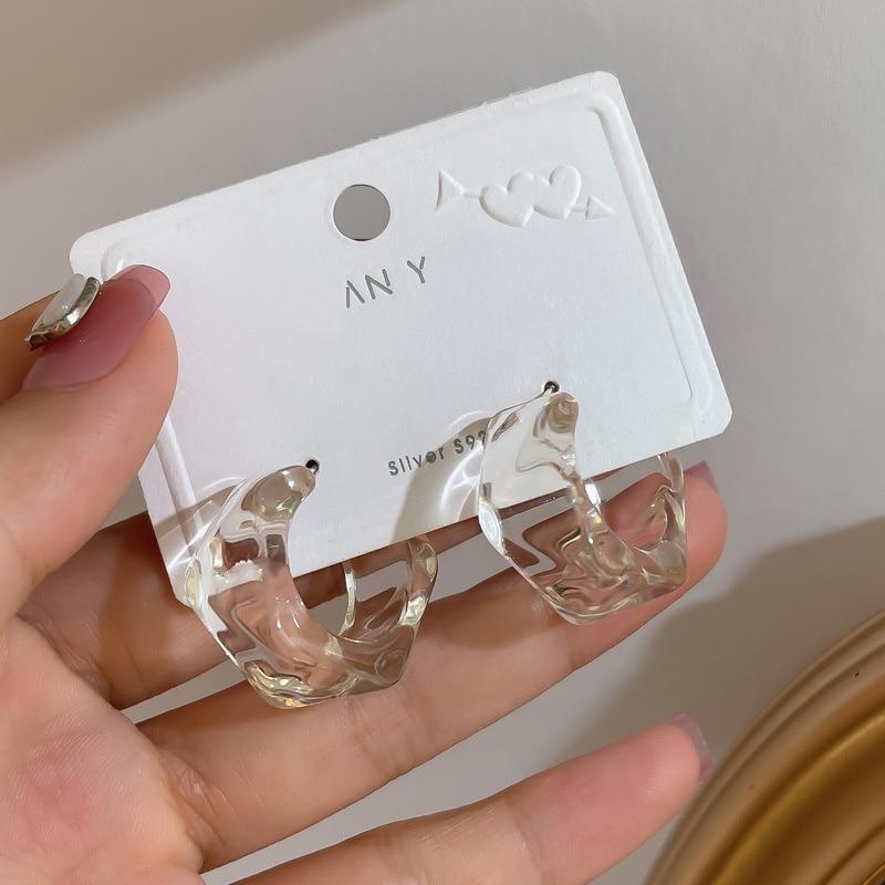 Korea Clear Acrylic Geometric C -Shaped Hoop Earrings For Women Girls Trends Hanging Earrings Party Travel Jewelry Gifts