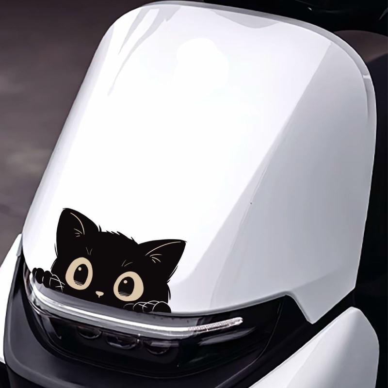 4Pcs Creative Waterproof Car Electric Motorcycle Vinyl Stickers Stealing Sight Black Cat Decals Scratch Blocking Car Sticker