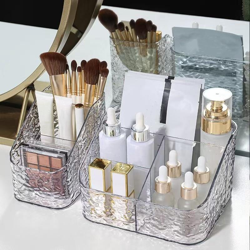 1Pc/Luxury Acrylic Desktop Storage Box, Trapezoidal Compartment Cosmetics Storage Box, Transparent Lidless Storage Box
