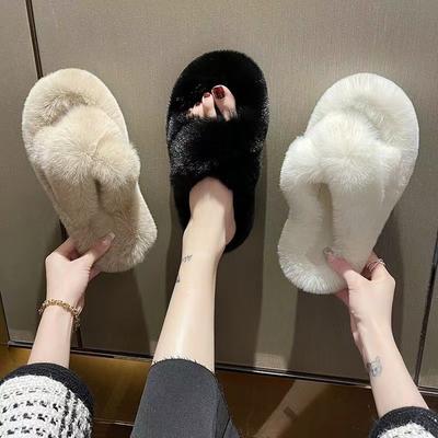 Autumn and Winter Fluffy Shoes Cotton Slippers Women's Outer Wear Home Warm Non-slip Cotton Slippers Piled and Thickened Plush Slippers